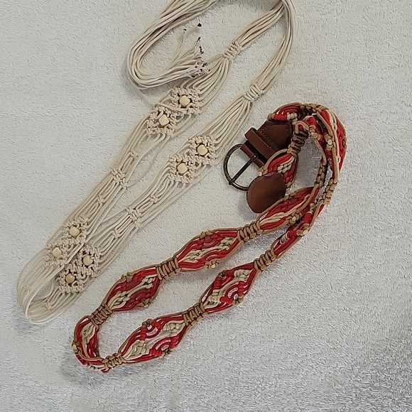 Vintage Boho 70's Macrame Belts. One With Beads And Tie Close, One Has A Buckle - Picture 16 of 16